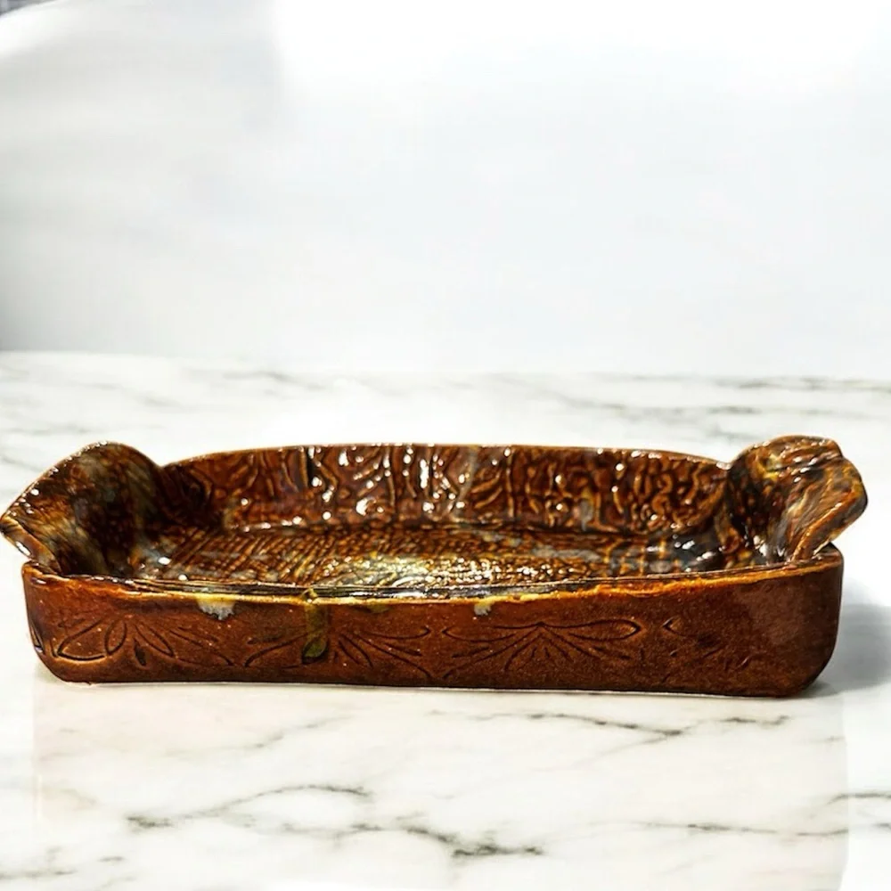 Empty Bowls Handcrafted Brown Ceramic Serving Tray